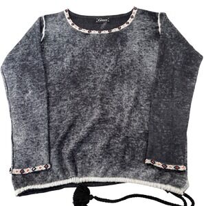 Grace Beaded Neckline Sweater Pullover Long Sleeve Gray Women's Cashmere Blend M